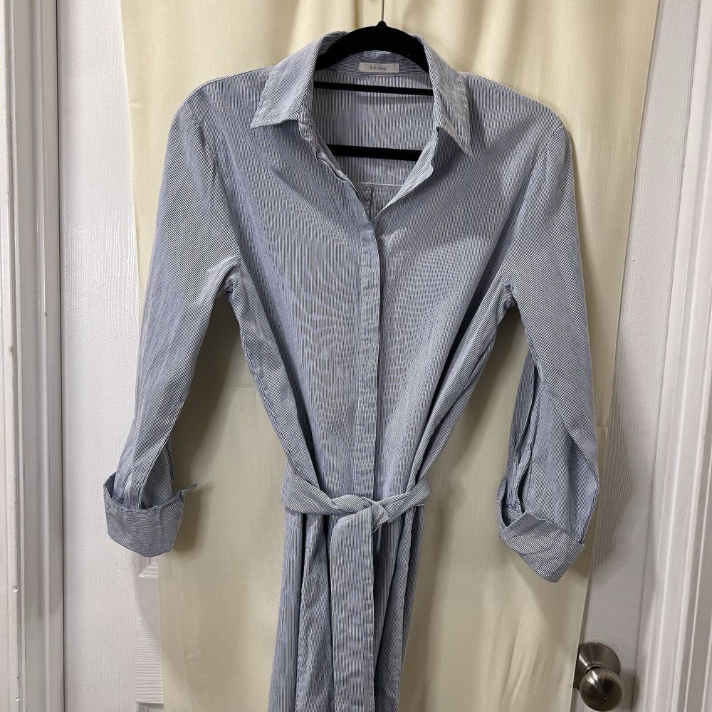 Kiki Shop Blue And White Striped Shirt Stress With Hidden Buttons 3/4 Sleeves SM